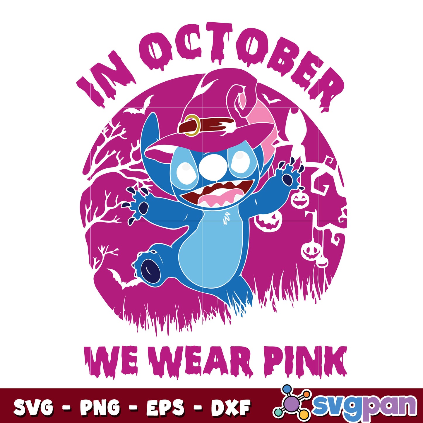Stitch In October We Wear Pink Halloween svg