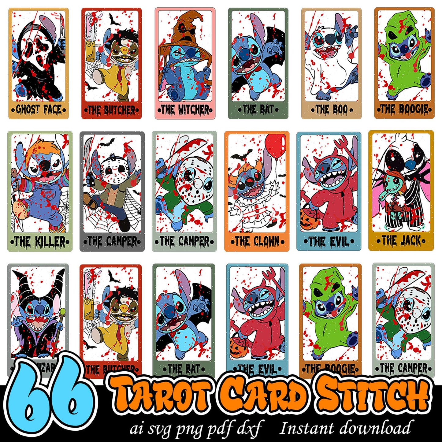 Stitch Tarot Cards PNG Bundle Instant Download