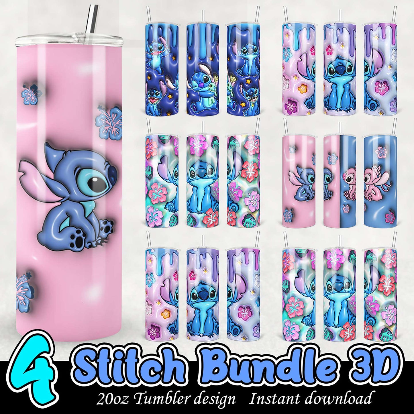 Stitch Tumbler Bundle 3D PNG Designs