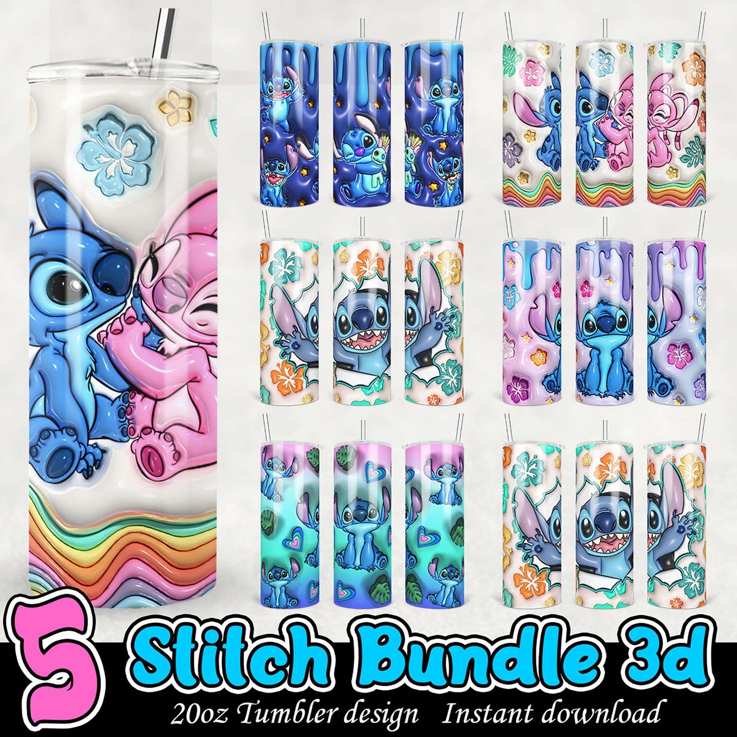 Stitch Tumbler Designs Bundle 3D PNG