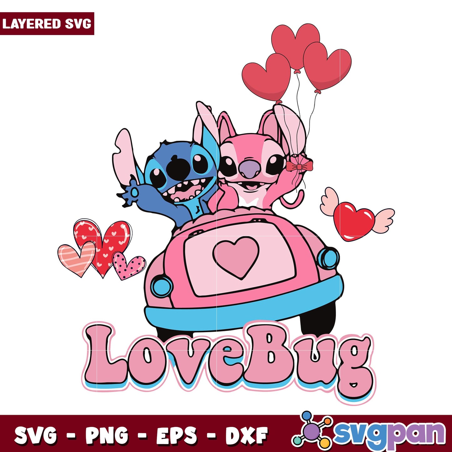 Stitch And Angel Love Bug svg, Disney characters svg, Digital Download