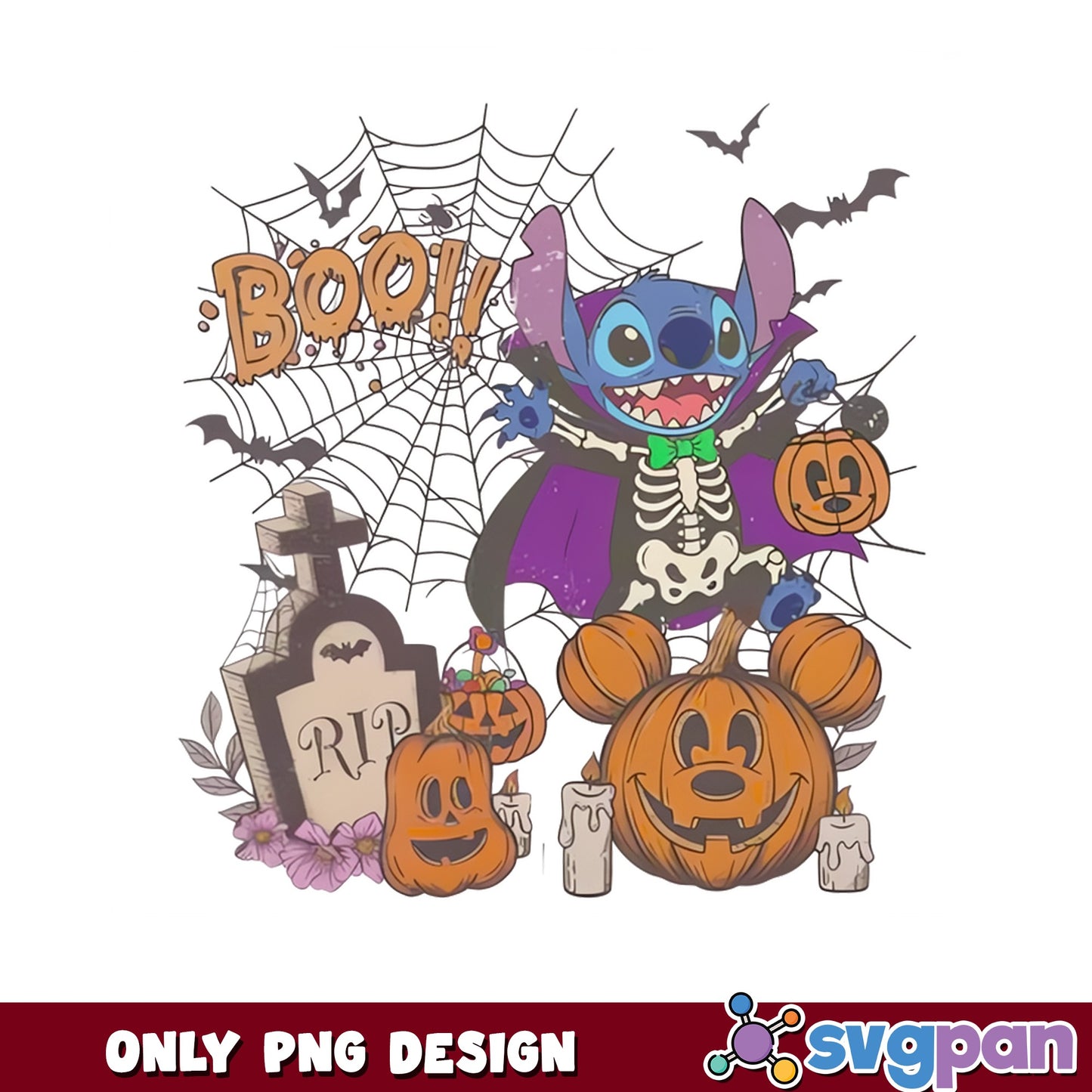 Stitch Skeleton Vampire PNG, Halloween Boo Disney PNG, Spooky PNG