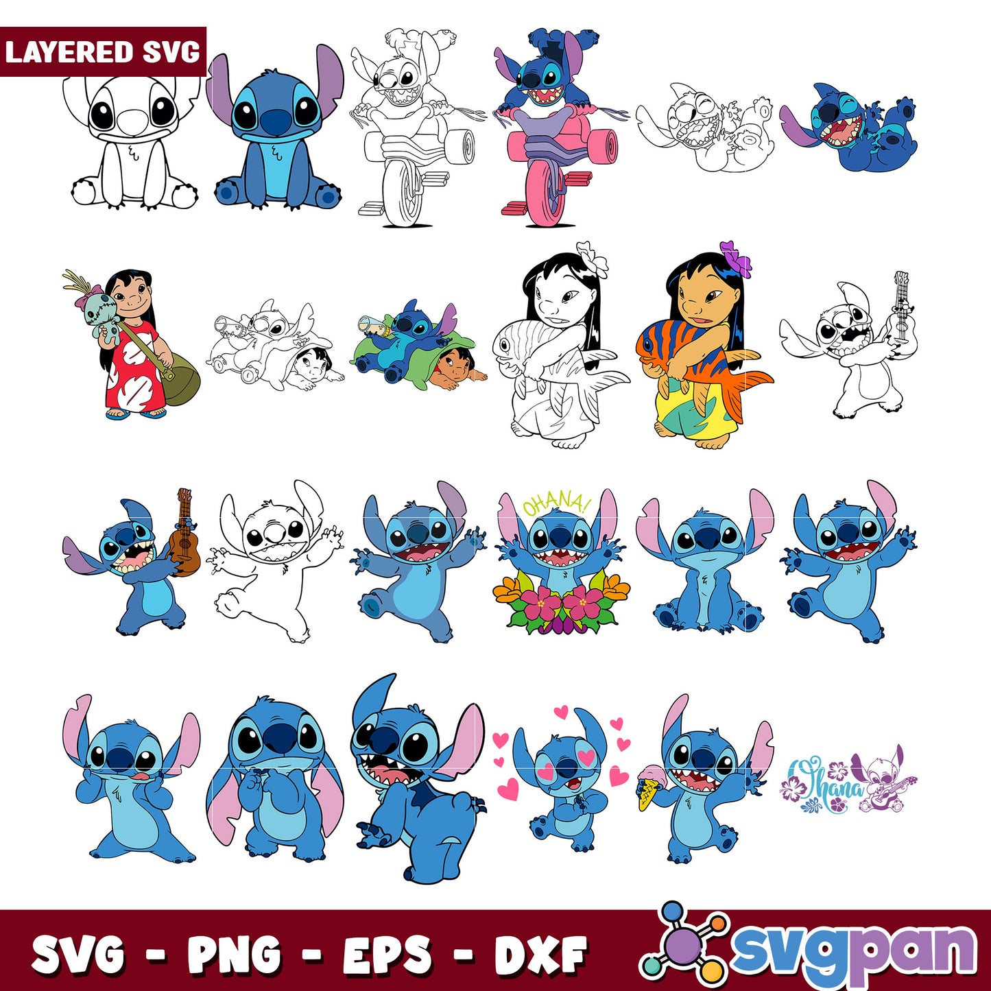 Stitch and Friends Layered SVG Bundle for Crafting