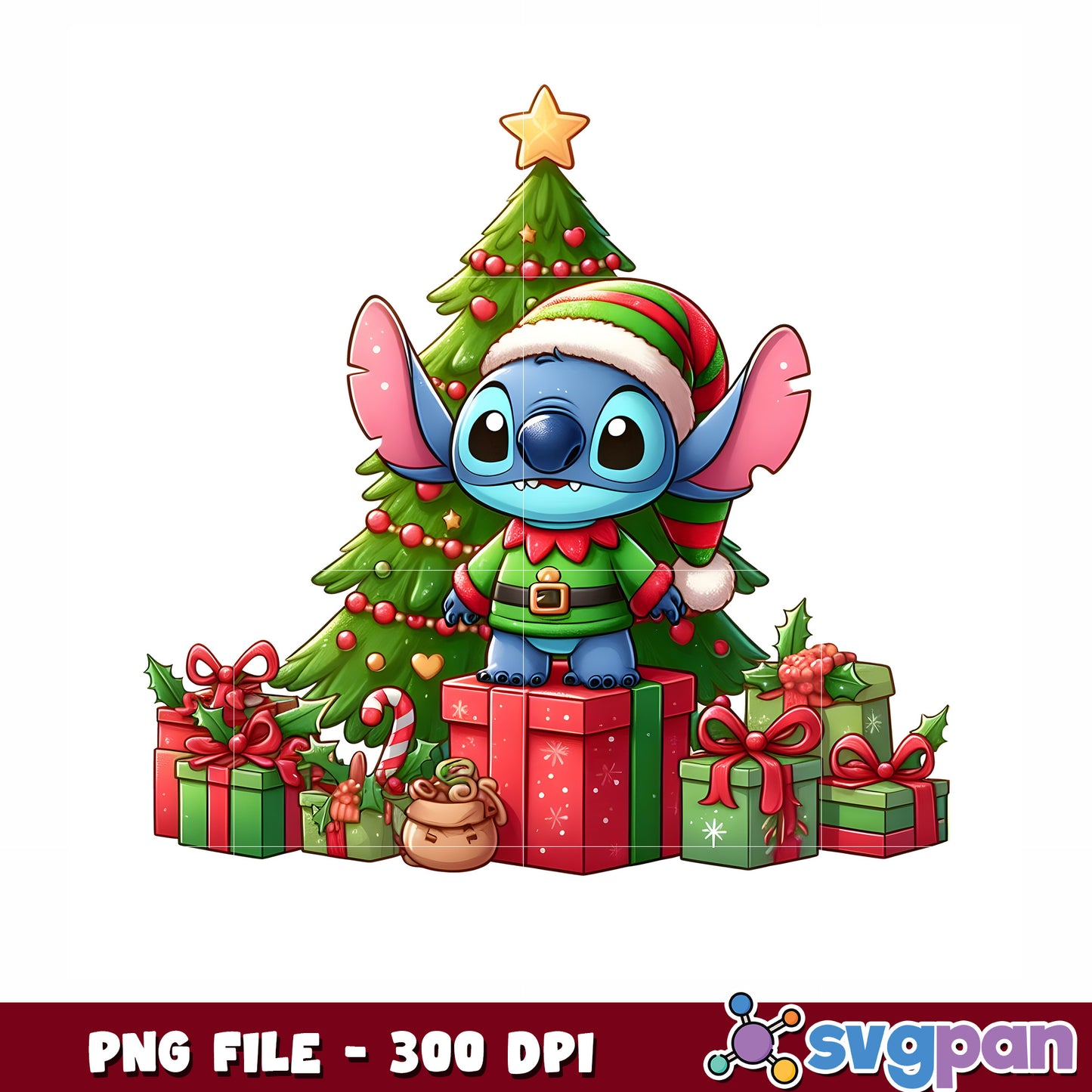 Stitch christmas png, christmas gifts png, cute stitch png