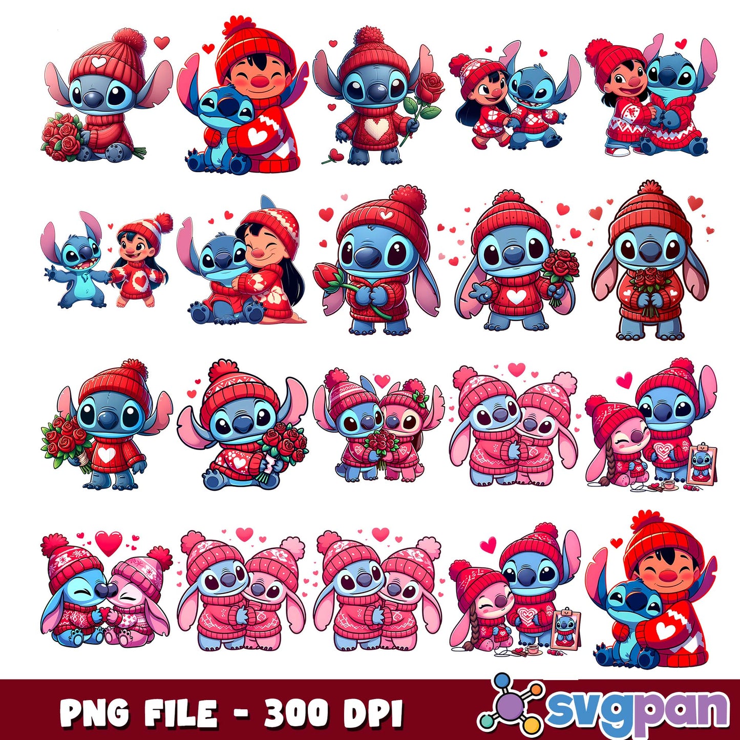 Stitch fall in love png bundle