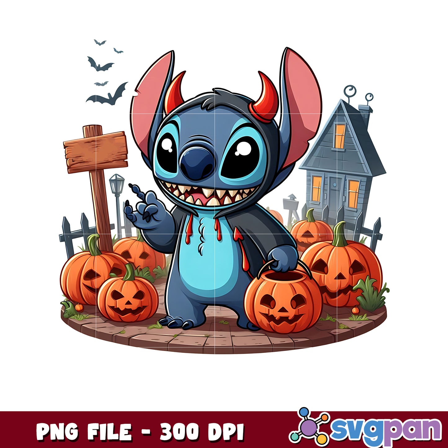 Stitch halloween png, happy halloween png, halloween decor png