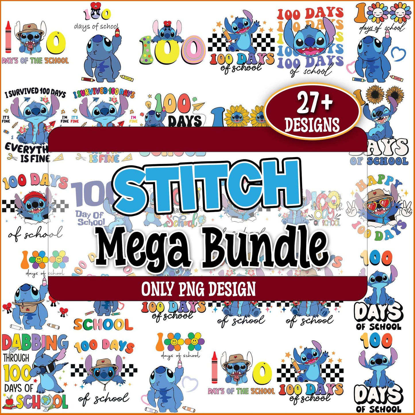 Stitch school art png bundle