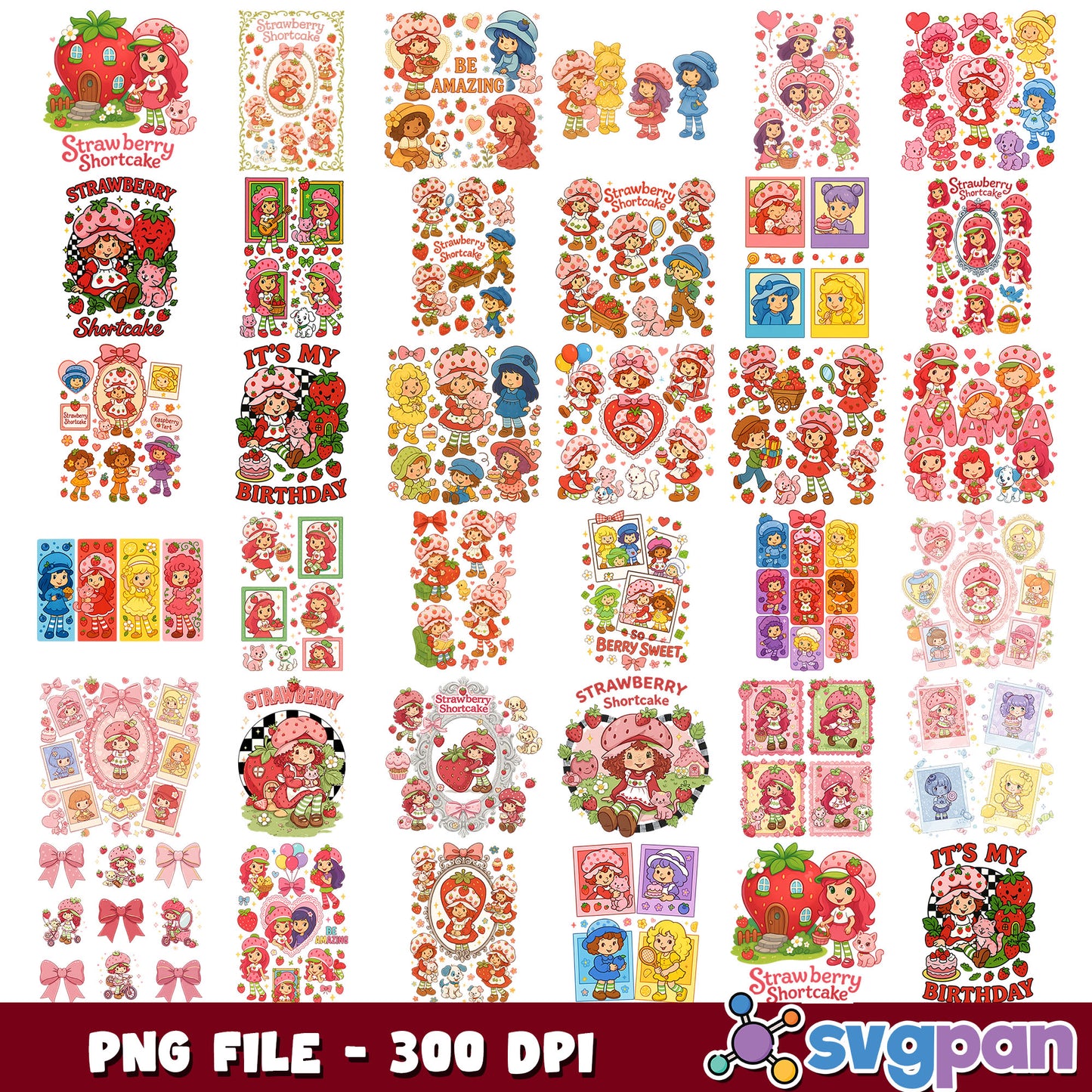 Strawberry shortcake set png bundle