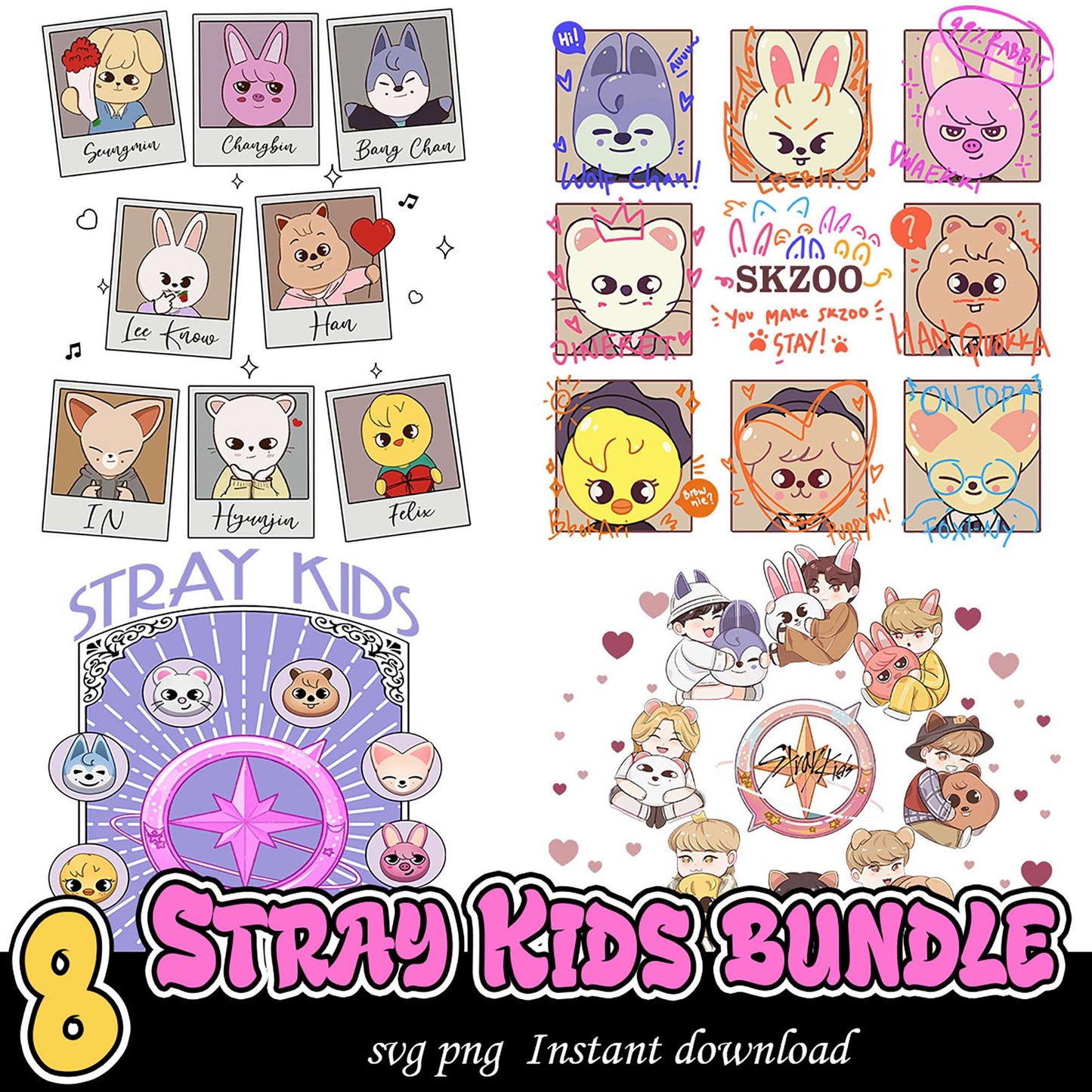 Stray Kids SVG PNG Bundle Eight Cute Instant Download Images