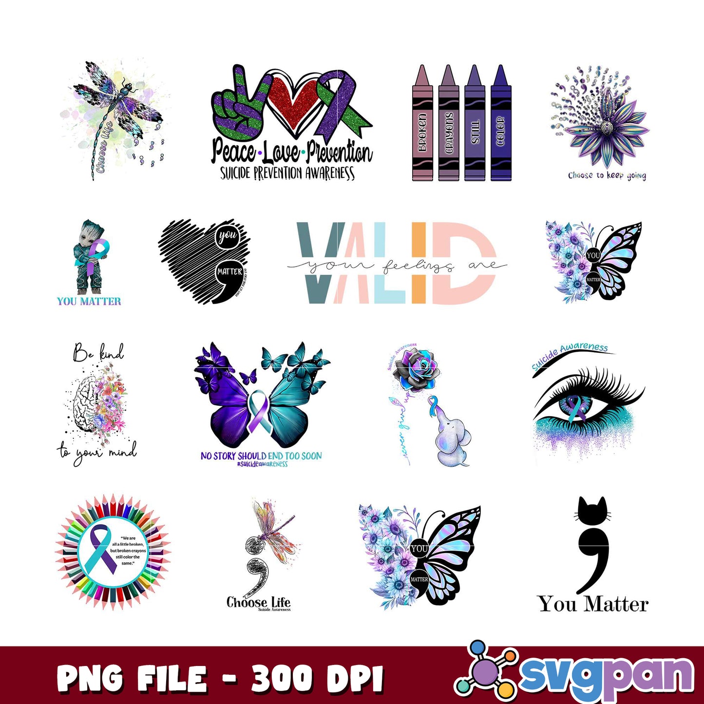 Suicide Prevention Awareness PNG Bundle Designs