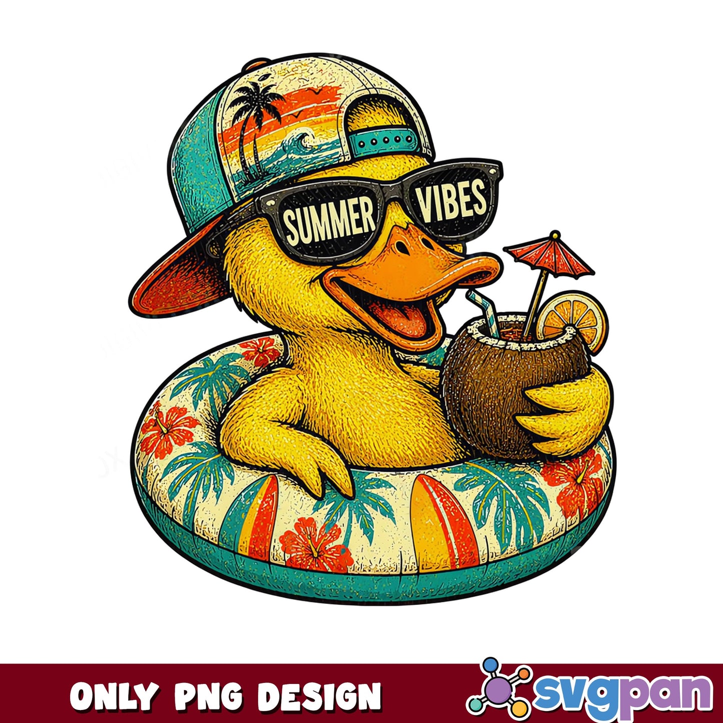 Summer Vibes Rubber Duck PNG, Funny Duck Summer PNG, Beach Duck PNG