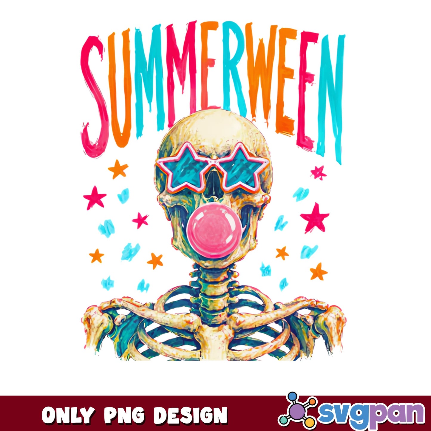 Summerween Skeleton PNG, Bubblegum Skull Summer PNG, Halloween PNG