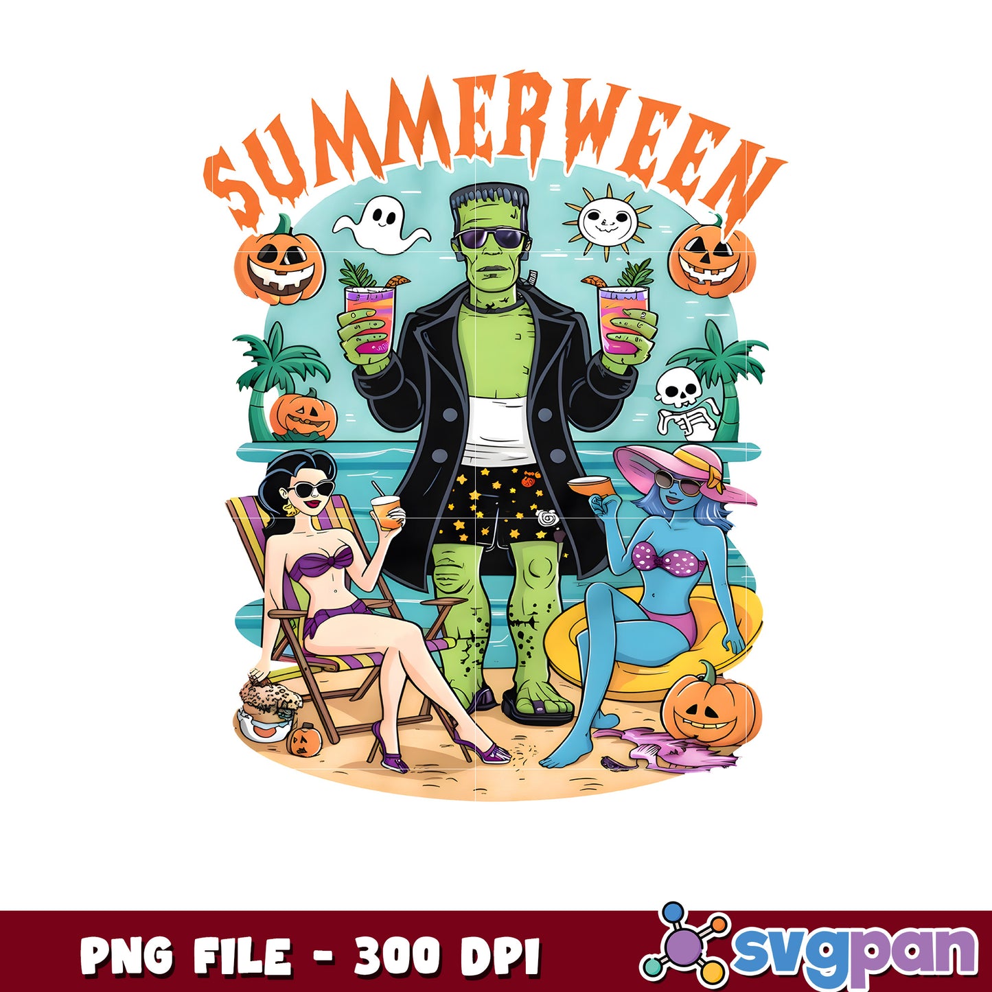 Summerween frankenstain png, spooky season png, halloween monster png