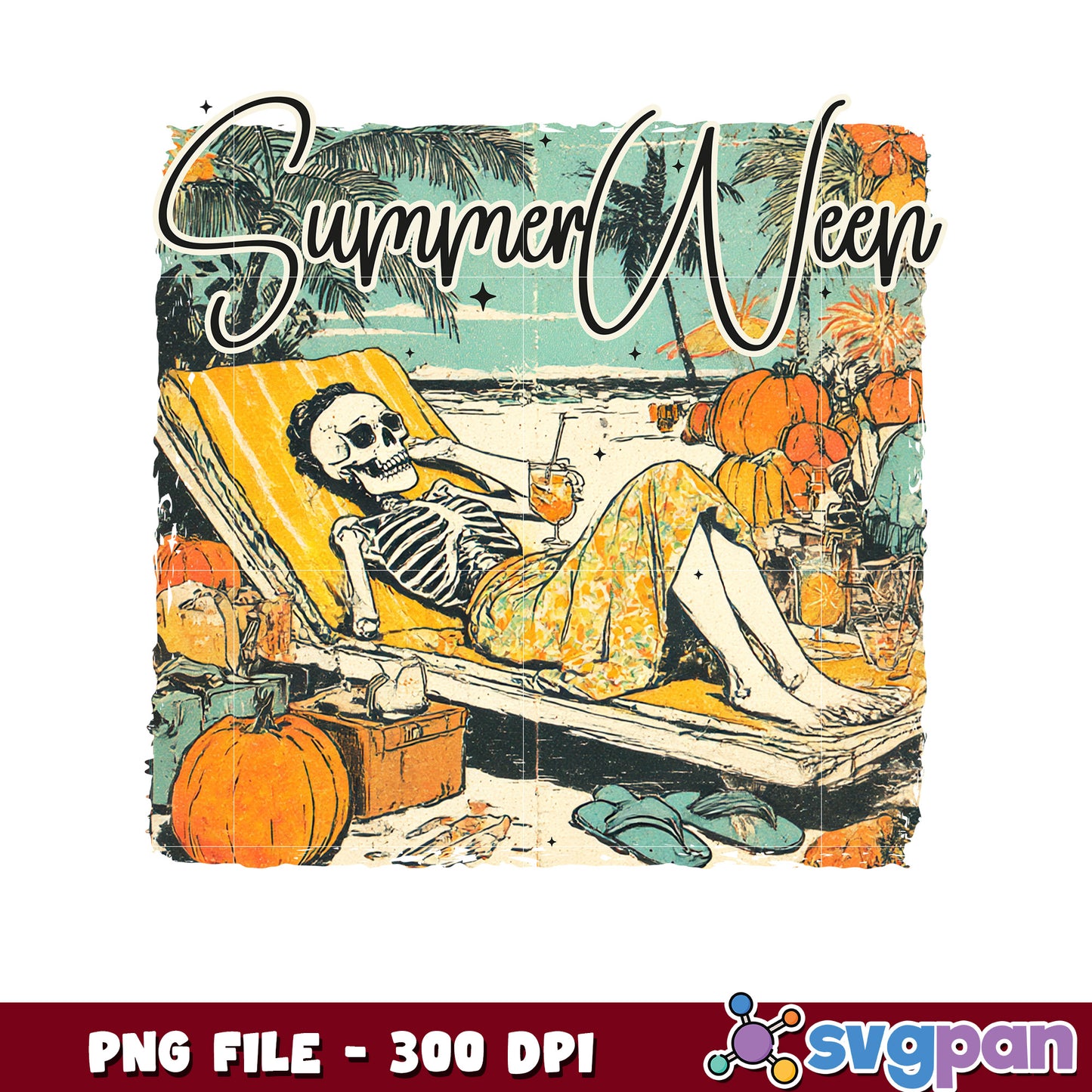 Summerween skeleton png, halloween season png, scary monster png