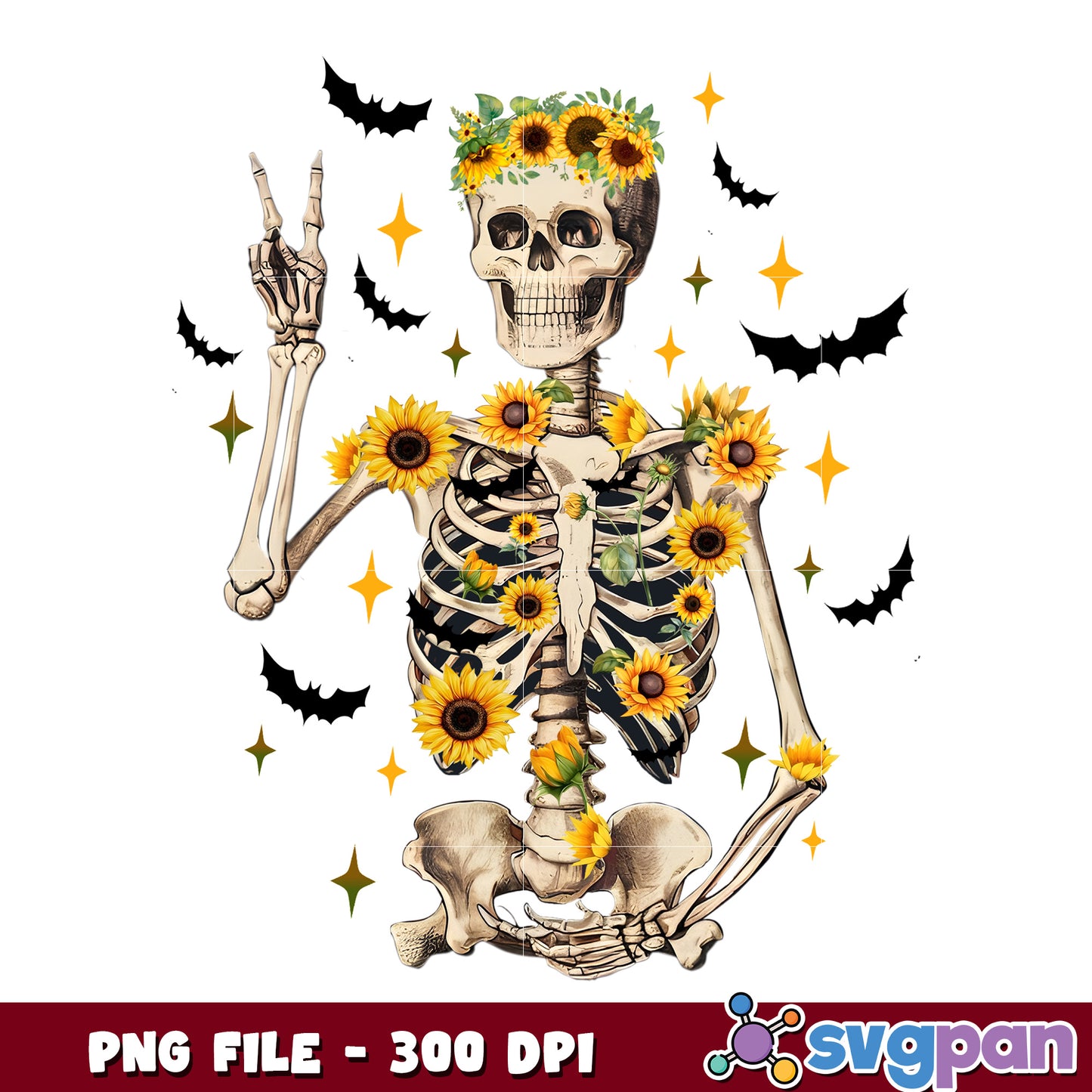 Sunflowers skeleton png, halloween pumpkin png, halloween songs png
