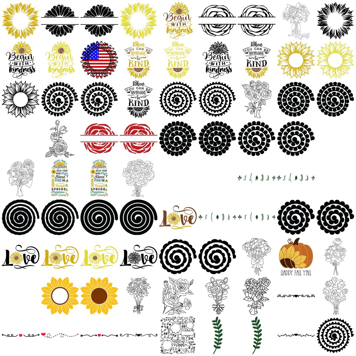 Sunflower svg bundle, flower types svg, flower drawings svg