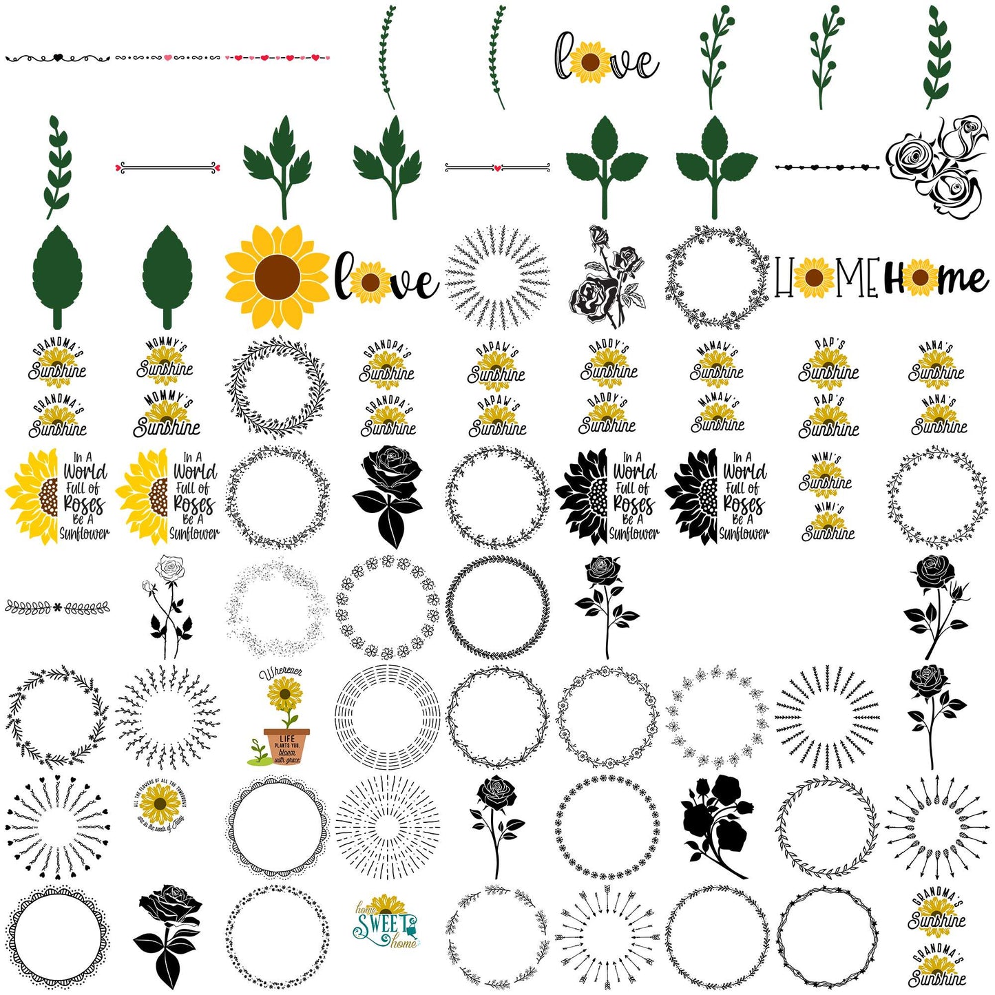 Sunflower svg bundle, flower types svg, flower drawings svg