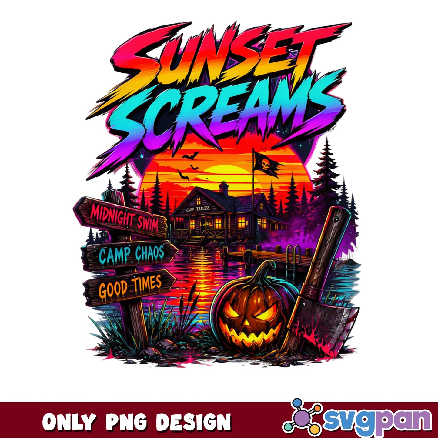 Sunset Screams Halloween PNG, Horror Camp PNG, Spooky PNG