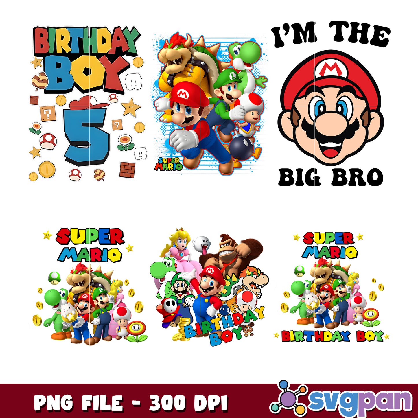 Super Mario Birthday Boy PNG Bundle