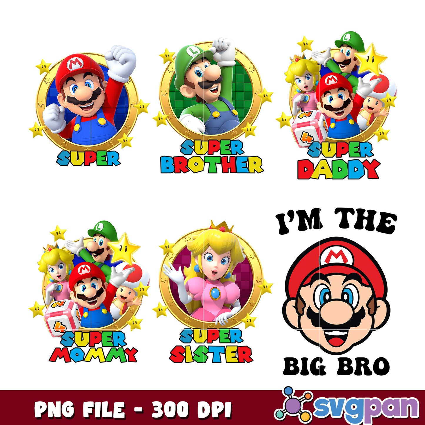 Super Mario Family Bundle PNG 300 DPI