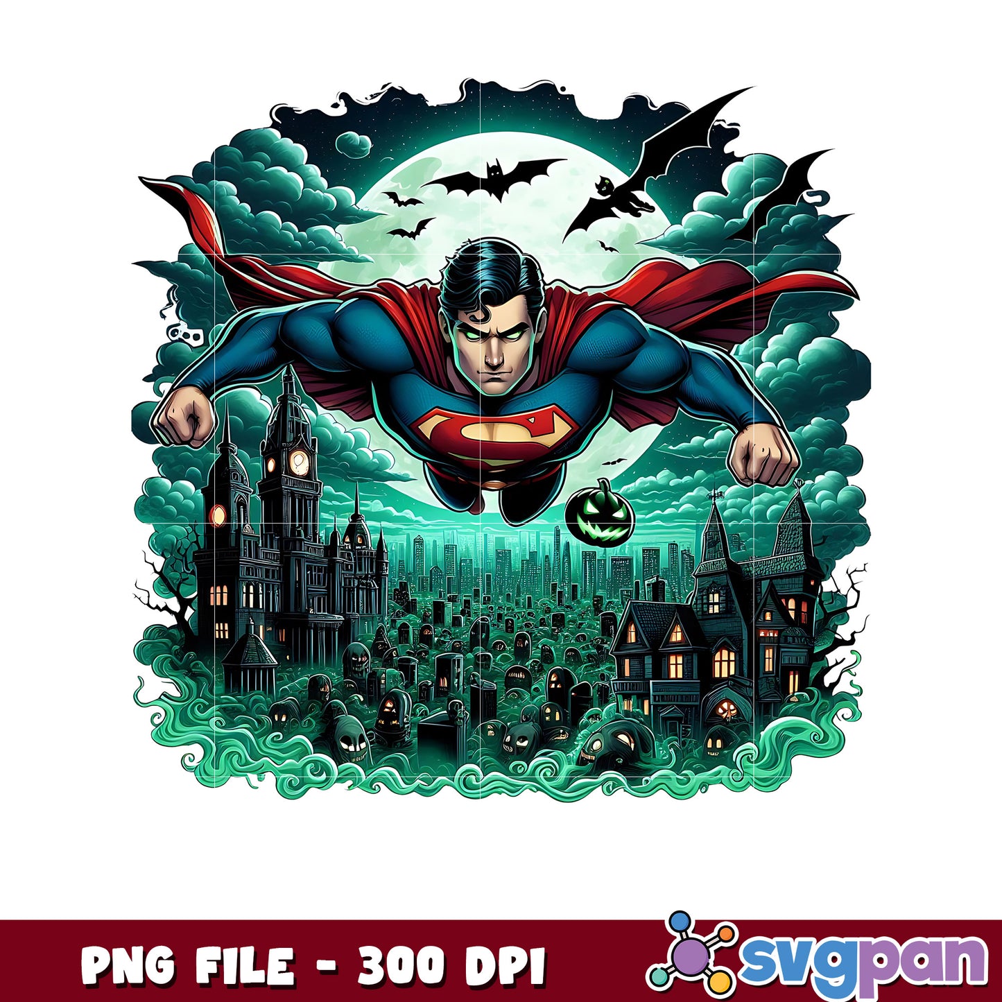 Superman halloween png, spooky characters png, dc comic halloween png
