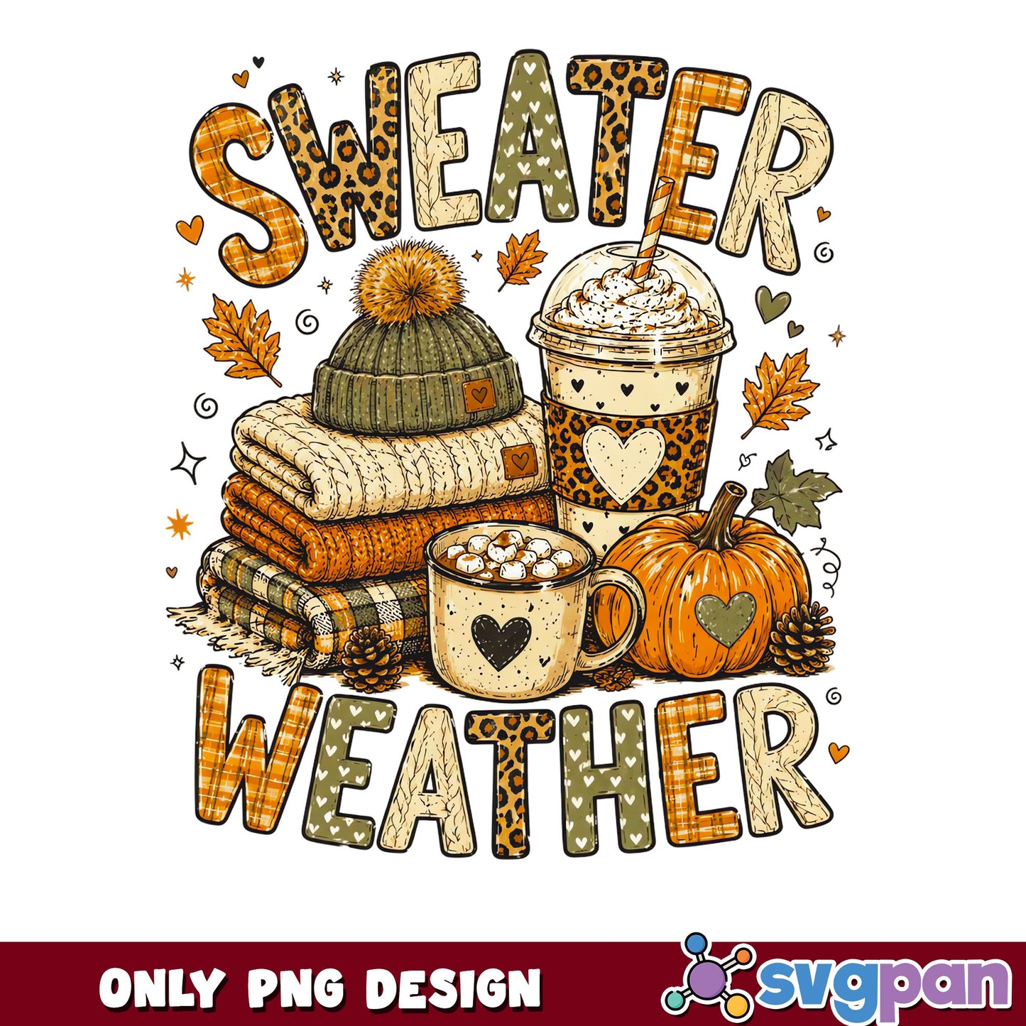Sweater Weather Fall PNG, Autumn Pumpkin Spice PNG, Fall Vibes PNG