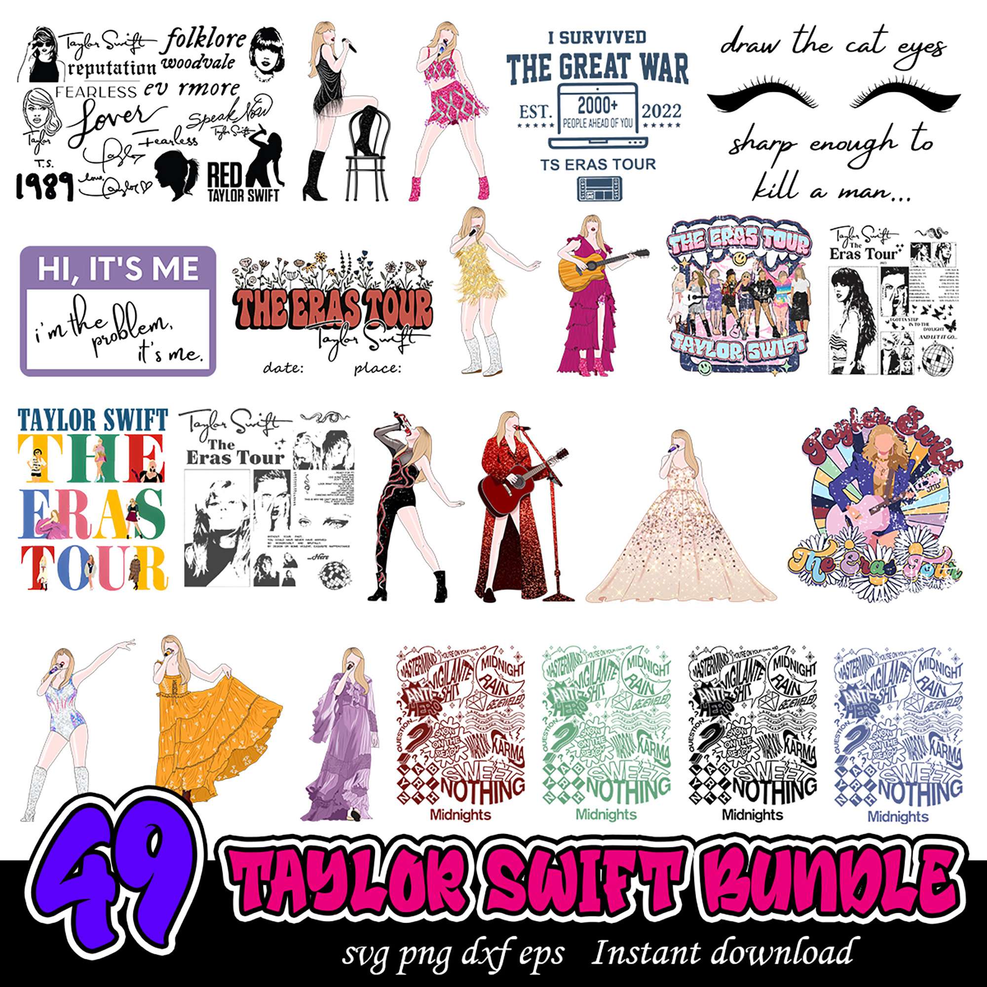 Taylor Swift Bundle 49 PNG Designs for Instant Download – svgpan
