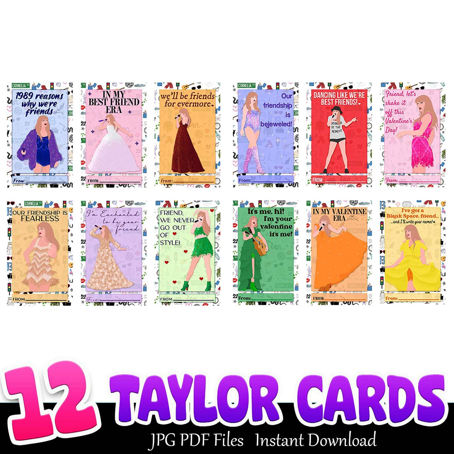 Taylor Swift Valentine Cards Printable Bundle