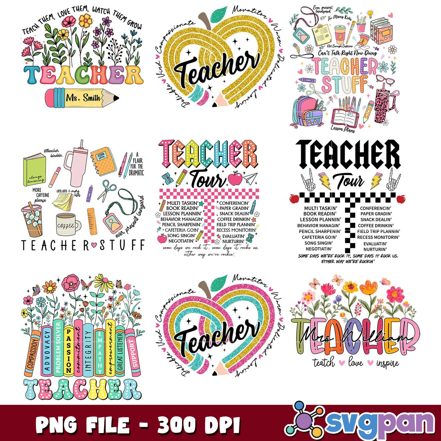 Teacher PNG Bundle 6 Cute Designs