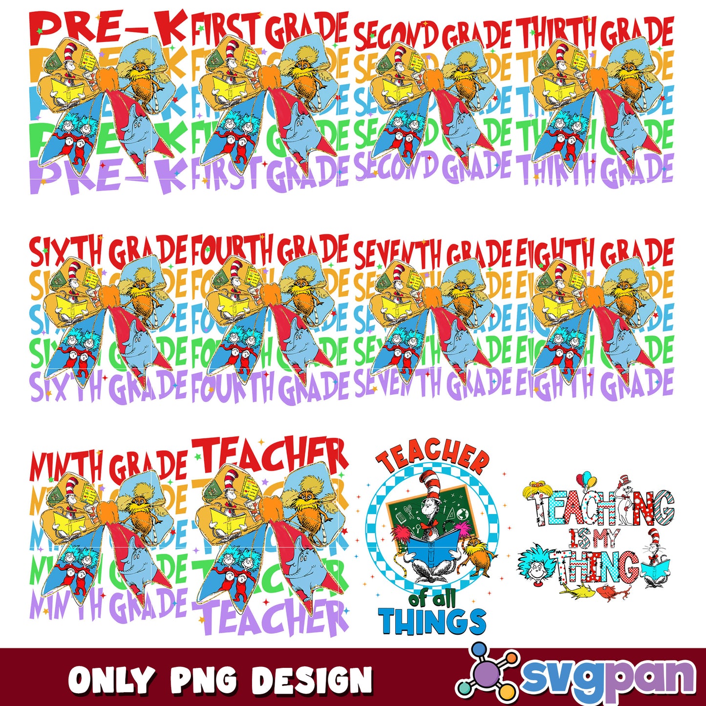 Teacher PNG Bundle Dr Seuss Grade Bows
