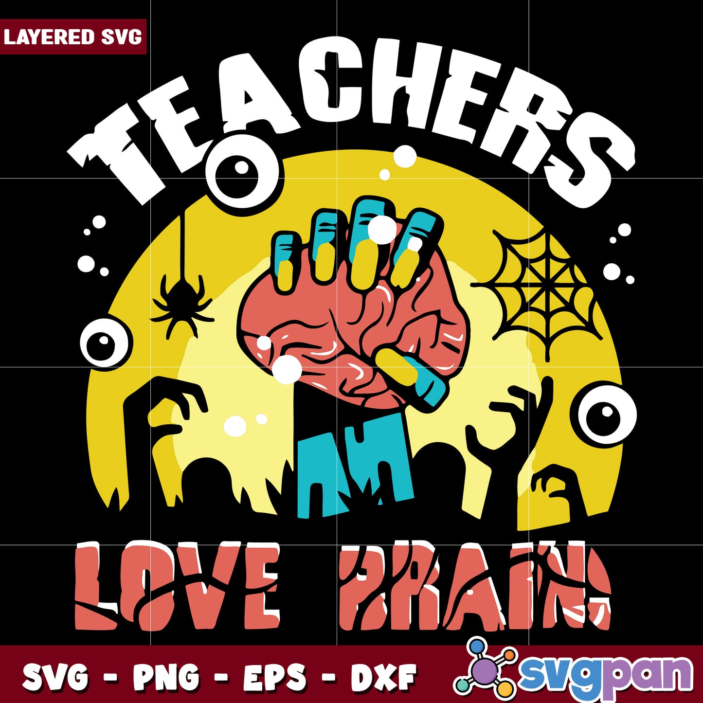 Teacher love brains svg, funny halloween svg, spooky characters svg