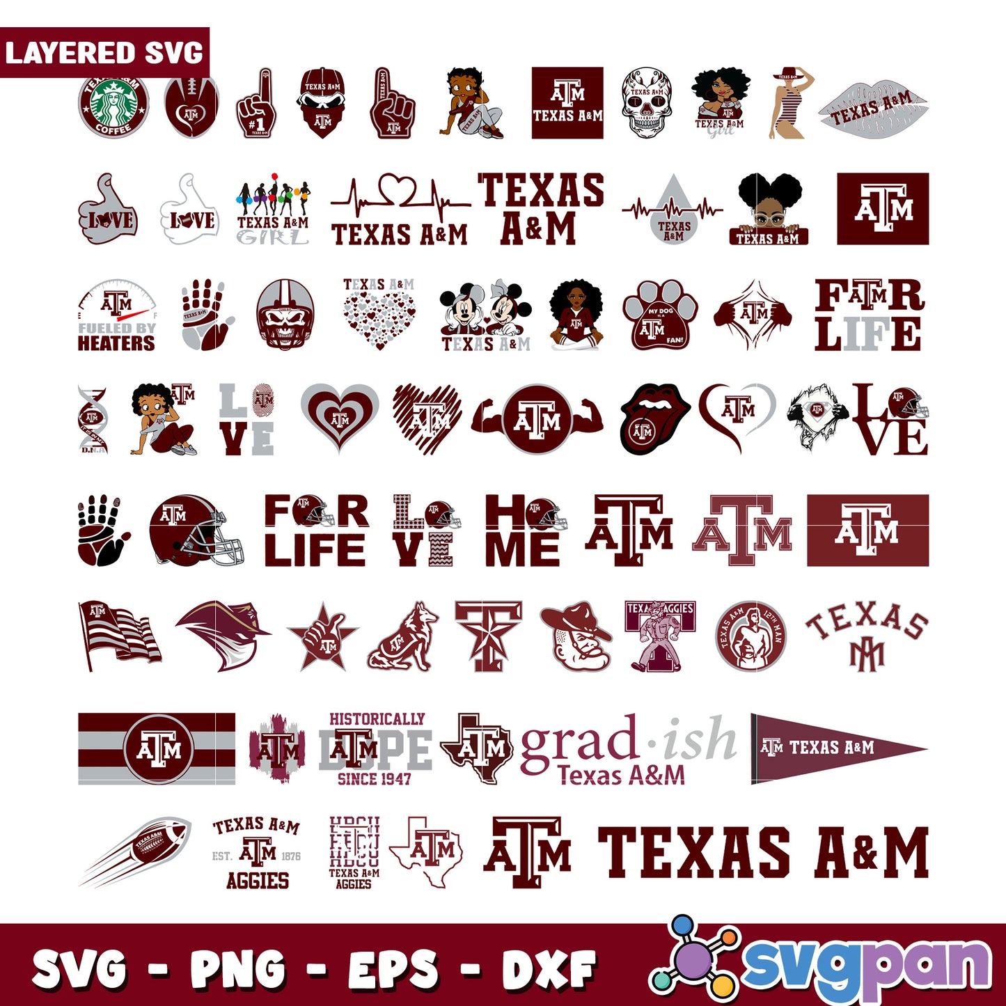 Texas A&M SVG Bundle College Spirit Designs Pack