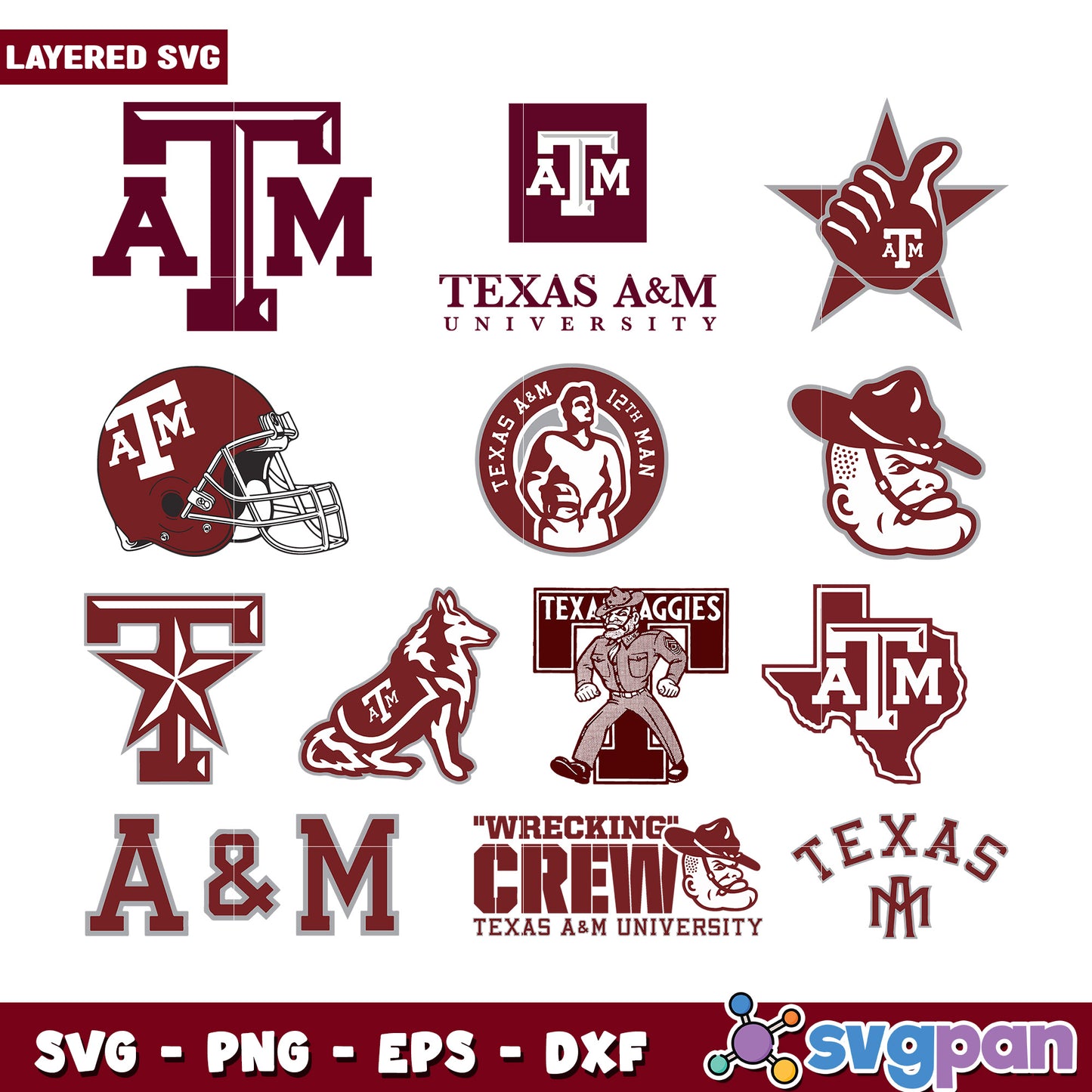 Texas A&M SVG Bundle Layered Designs