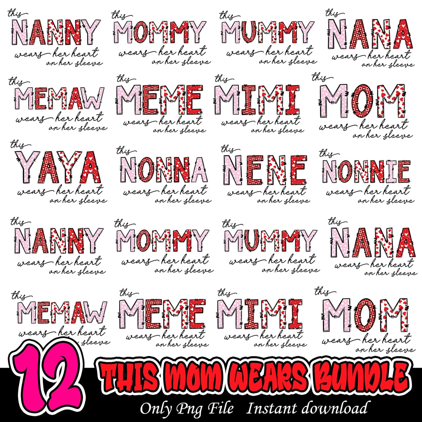 This Mom Wears Heart on Sleeve SVG Bundle for Instant Download