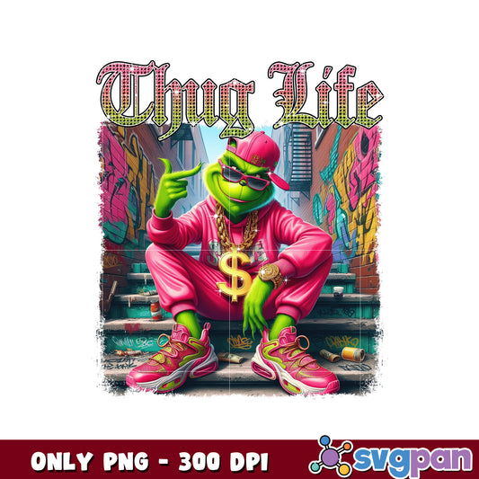 Thug life grinch pink christmas design png
