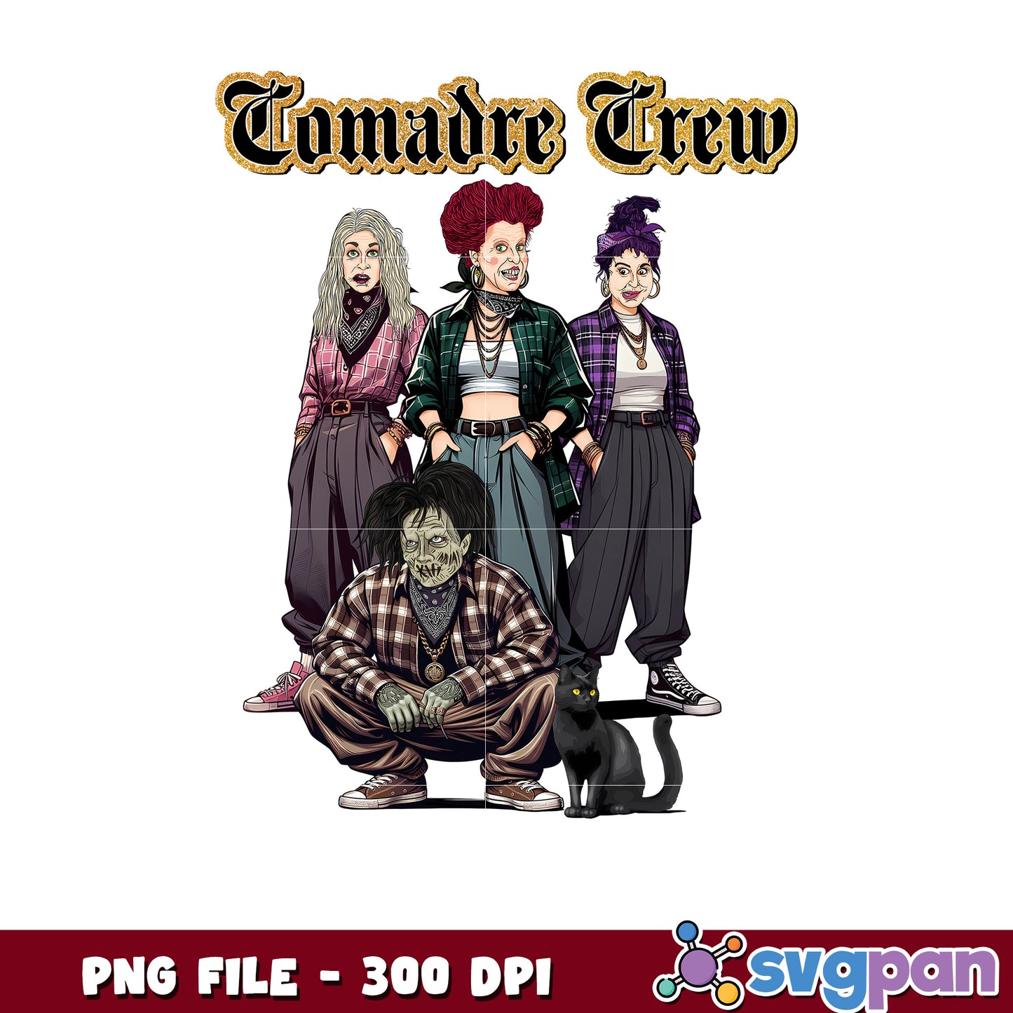 Tomader crew halloween png, horror movie characters png, fall and halloween decor png