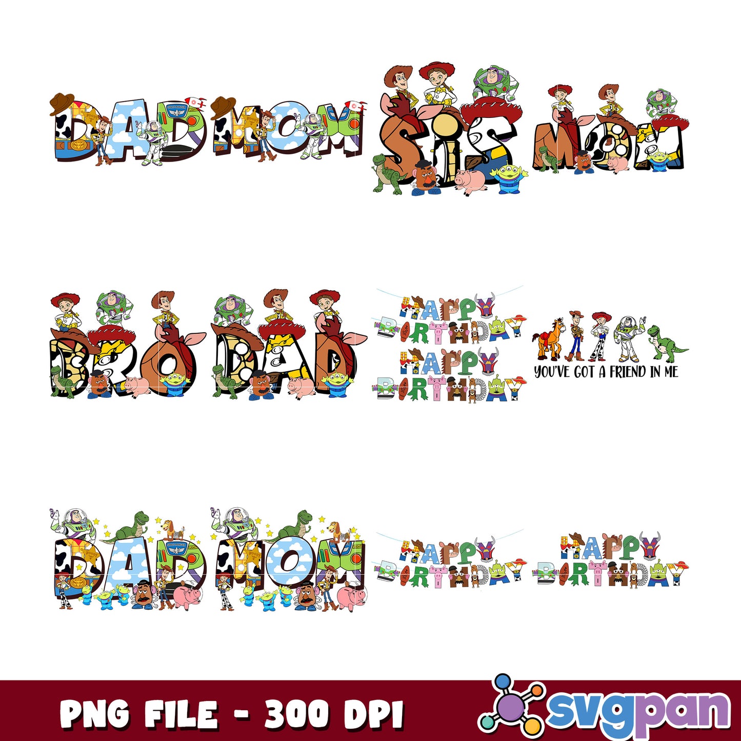 Toy Story Family Names PNG Bundle
