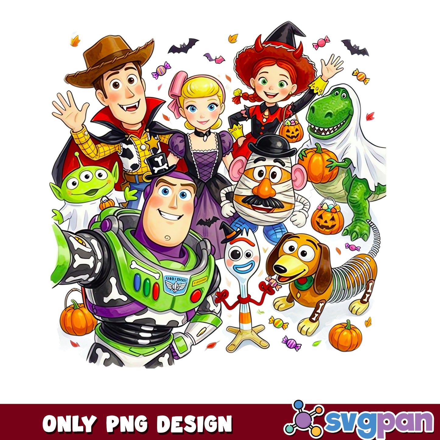 Toy Story Buzz Woody Halloween Costumes Pumpkin Candy PNG, Disney, PNG