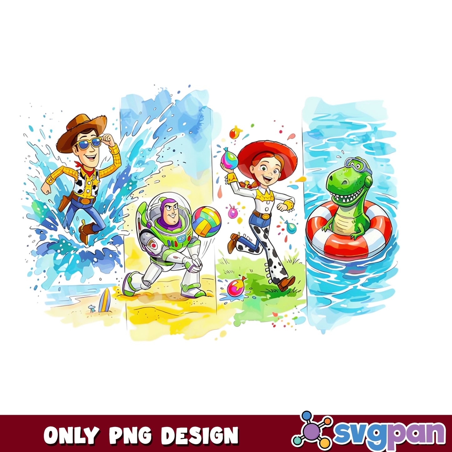 Toy Story Summer Beach PNG, Woody Buzz Lightyear PNG, Disney PNG