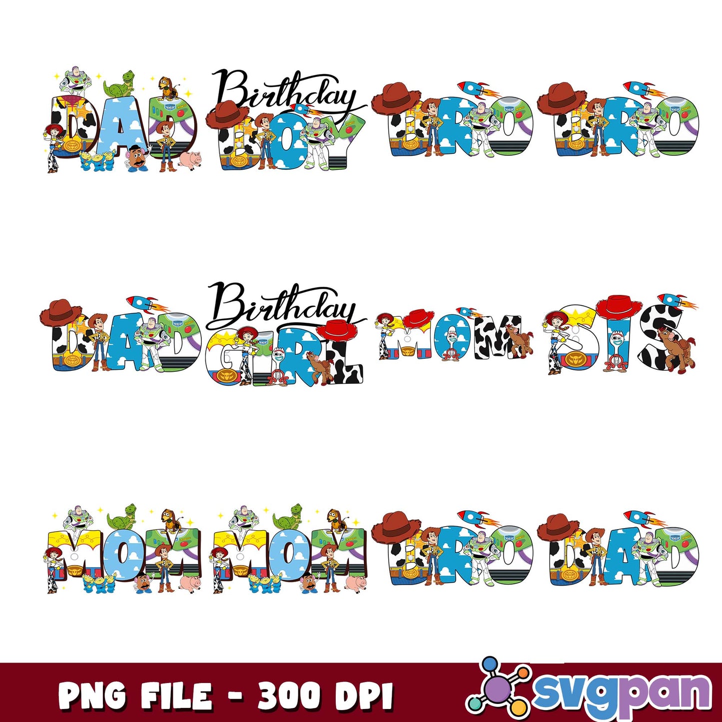 Toy story birthday family and friend png bundle