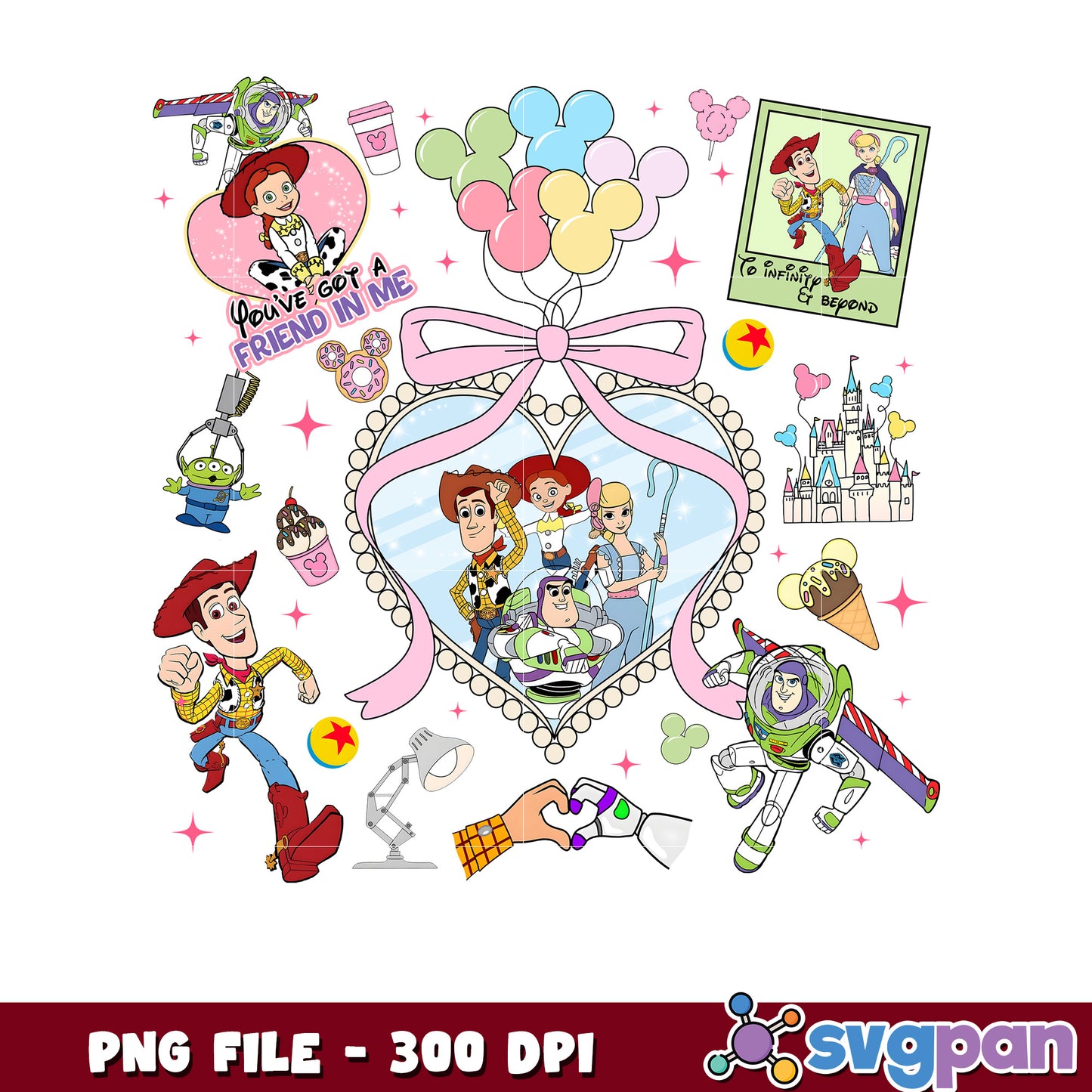 Toy story photo frame png, toy story characters png, disney movie png