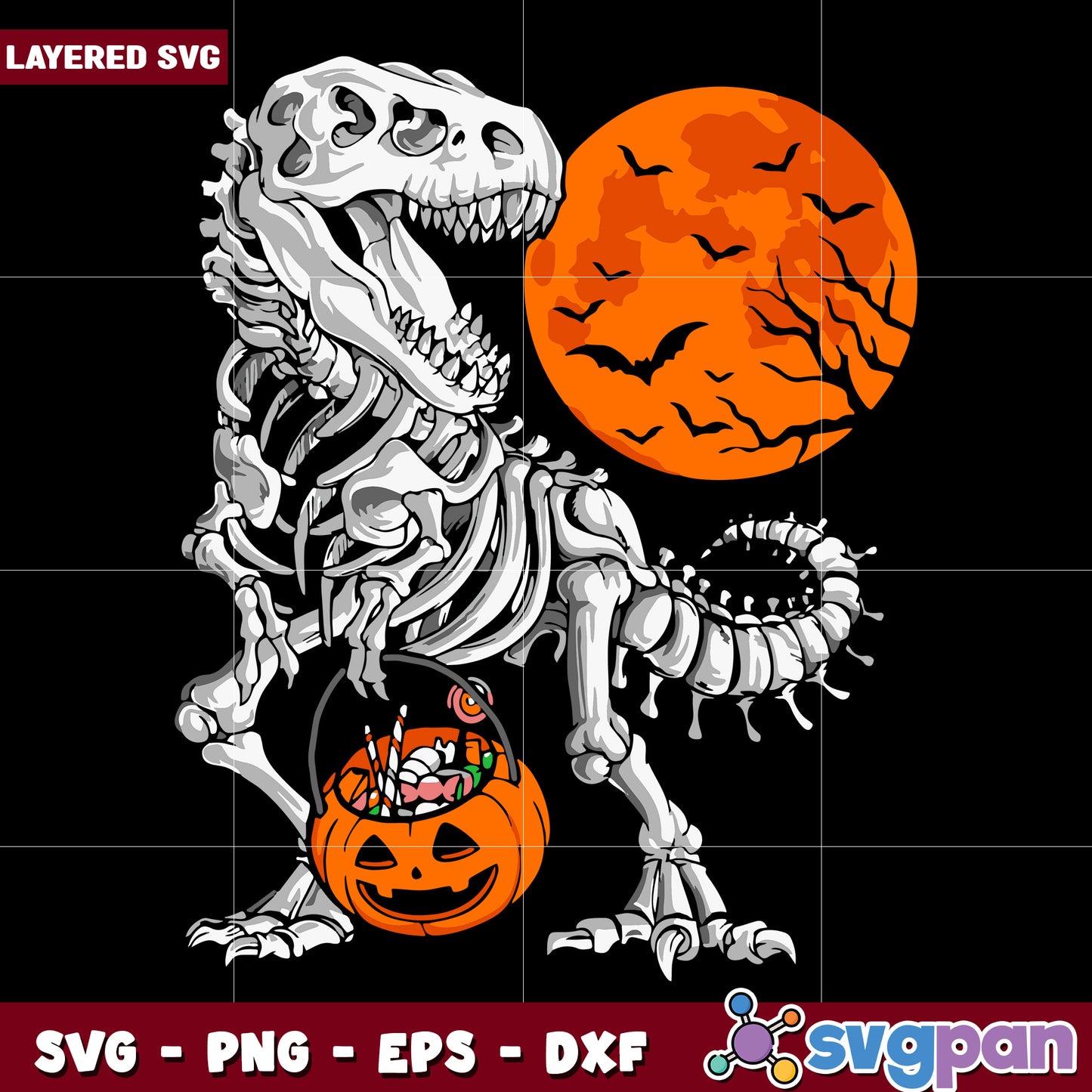 T rex trick or treat svg, halloween cartoons svg, spooky cartoons svg