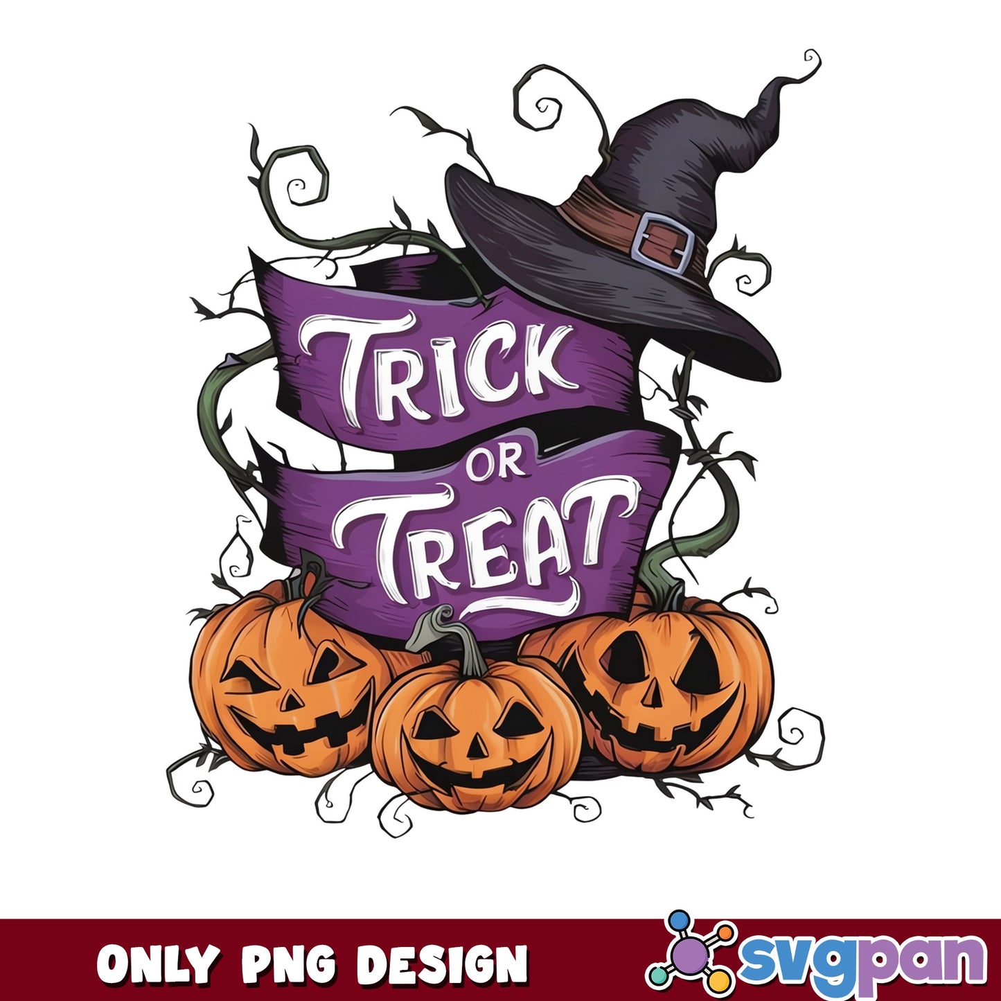 Trick Or Treat Halloween PNG, Pumpkin Witch Hat PNG, Halloween PNG