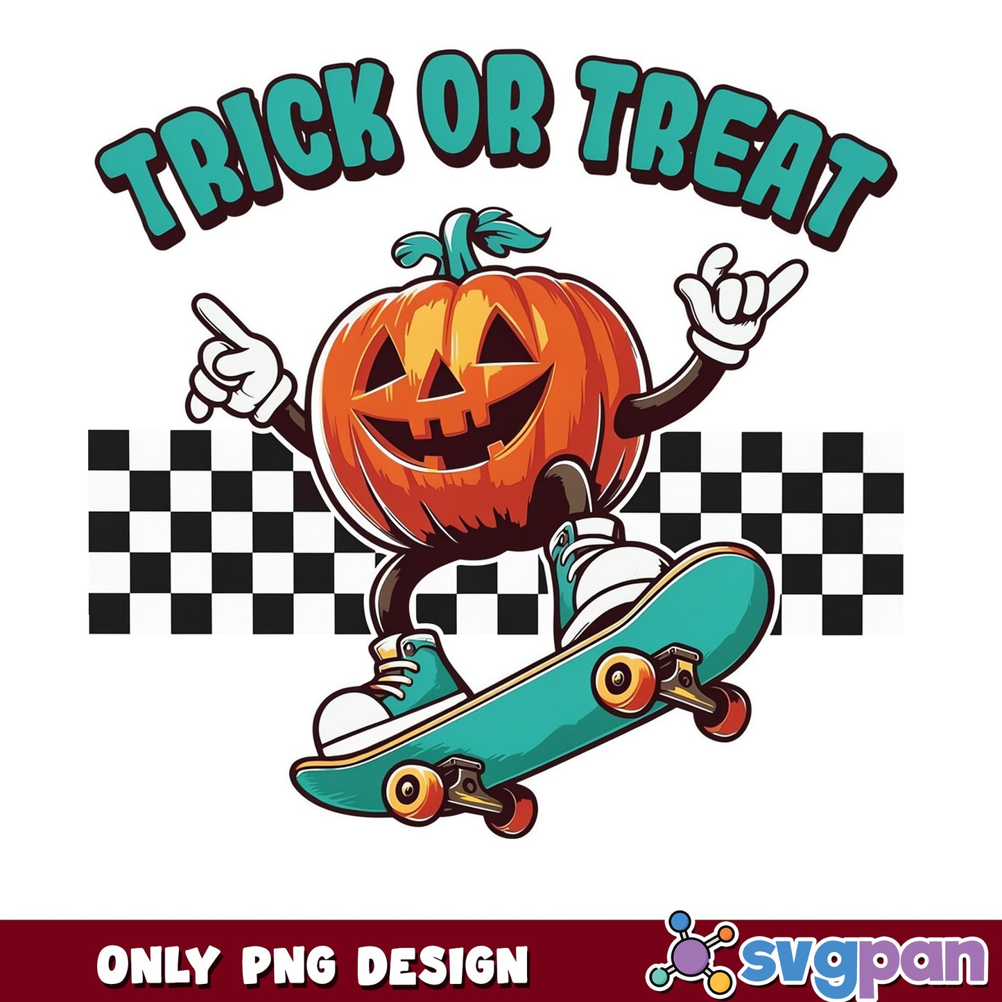 Trick Or Treat Skateboard Pumpkin PNG, Halloween PNG, Retro PNG