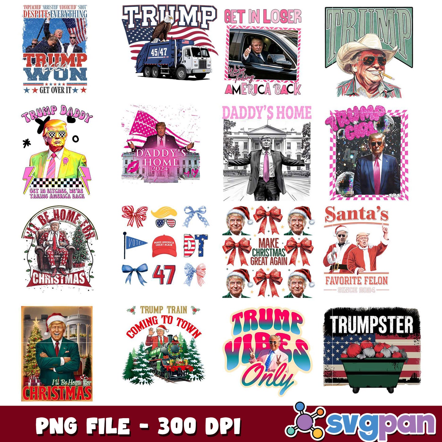 Trump PNG Bundle 12 Designs, 300 DPI