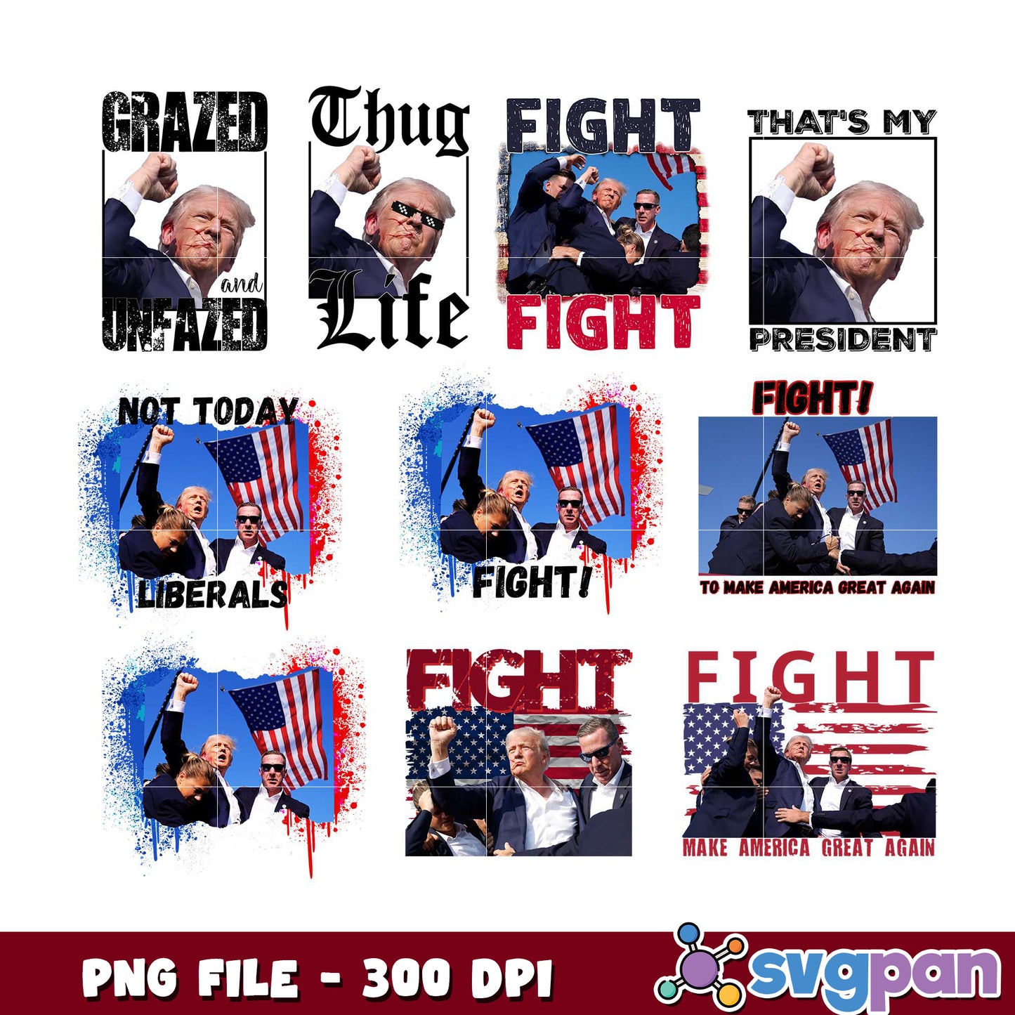 Trump PNG Bundle 8 Designs, 300 DPI