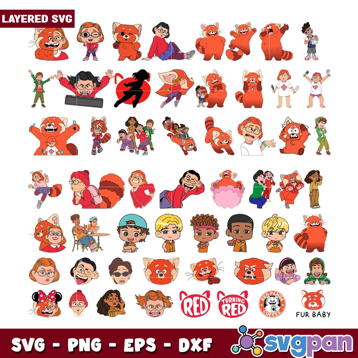 Turning Red Character Bundle SVG Clipart Set
