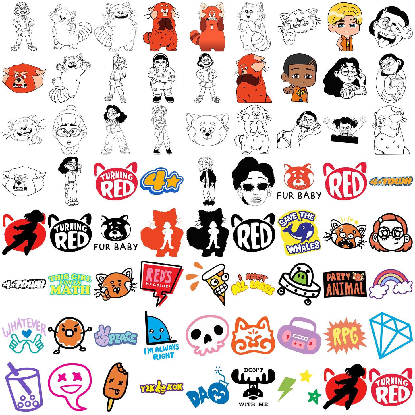 Turning red designs svg bundle, turning red cast svg, turning red characters svg
