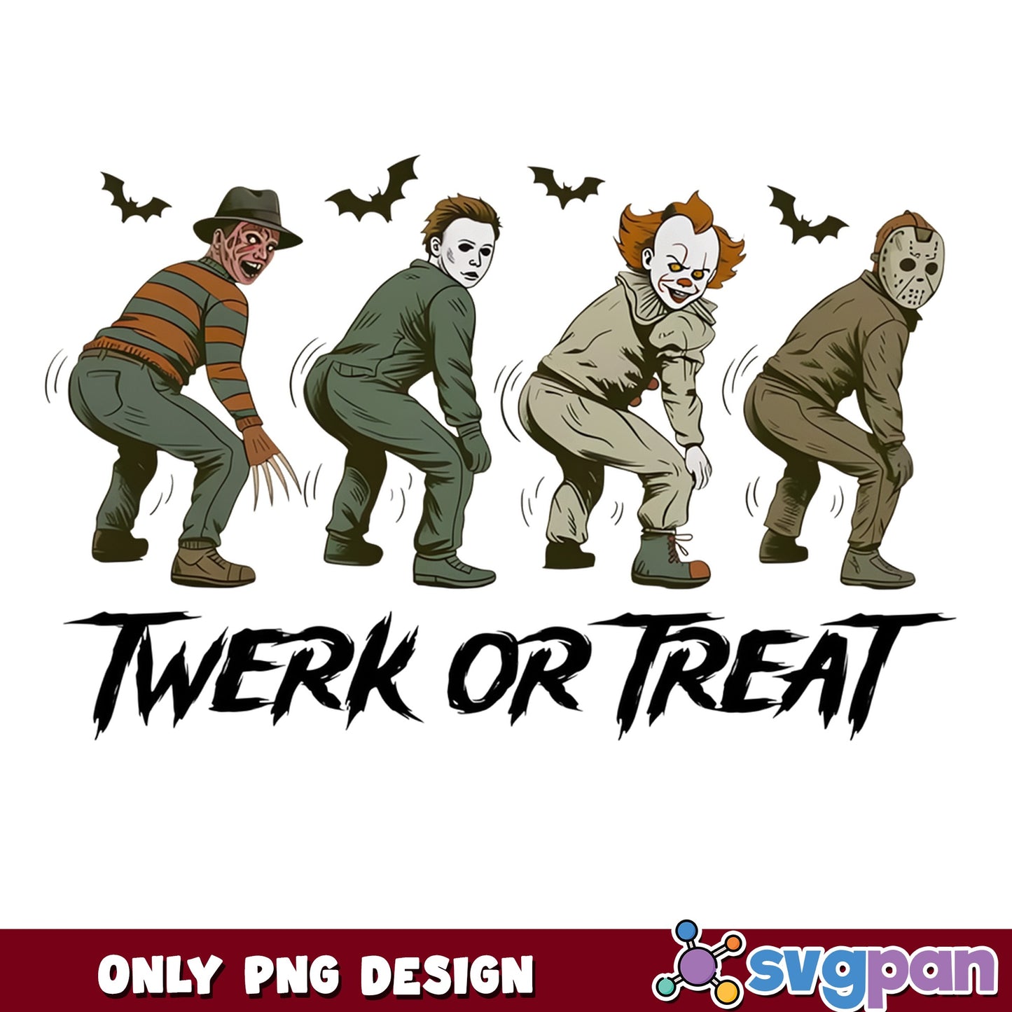 Twerk Or Treat Horror Characters PNG, Halloween PNG, Funny Horror PNG