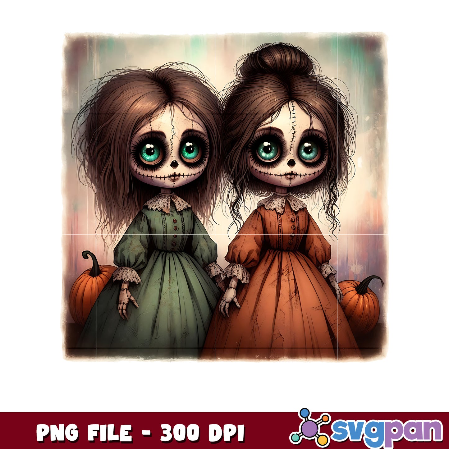 Twins doll halloween png, trick or treat png, halloween holiday png